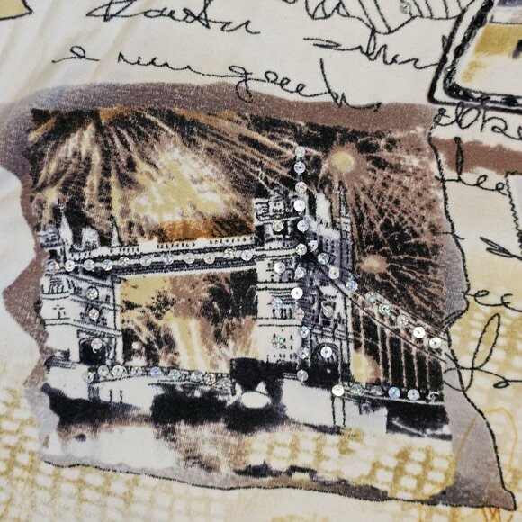 CJ Banks Paris France Knit Shirt Top 3/4 Sleeve Sequins White Cream Sz 2X Casual - Picture 7 of 10